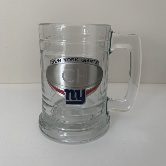 New York Giants NFL Beer Mug Clear Glass CH Engraved Initials Things Remembered - Picture 1 of 11